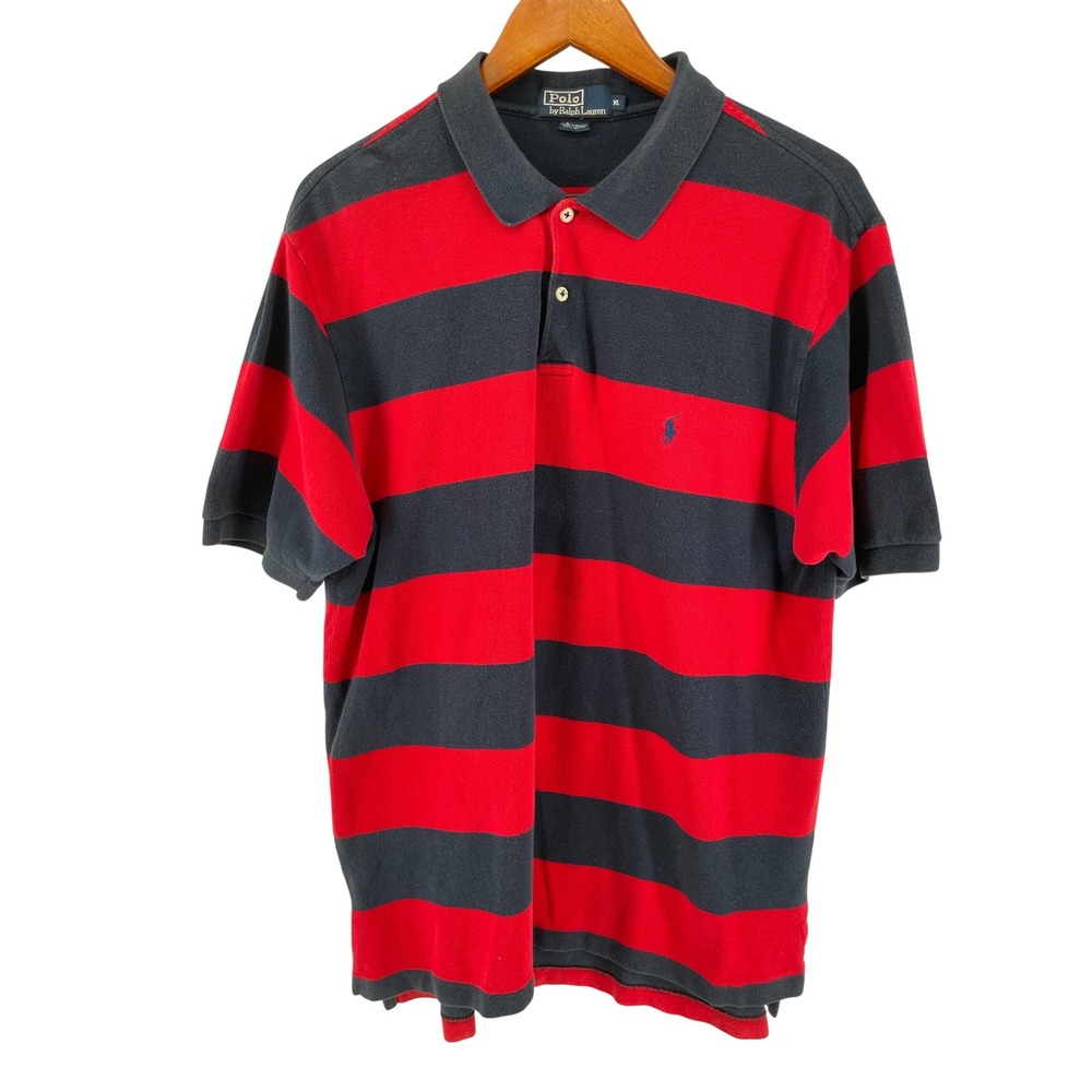 Polo Ralph Lauren Polo Shirt Men XL Red Blue Rugby Stripe Y2K Americana Preppy